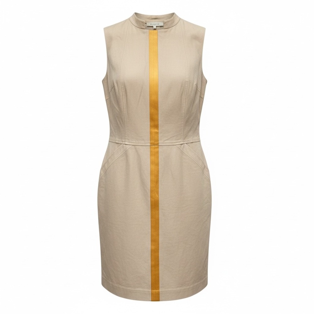 Akris Womens Beige Cotton Silk Blend Sleeveless Mock Neck Sheath Dress Sz 8